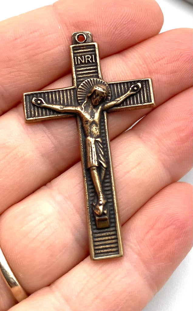 Solid Bronze ART DECO LINES With Halo Crucifix, Rosary Crucifix, Rosary Parts, Religious Charms, Antique/Vintage Reproduction #PG4140