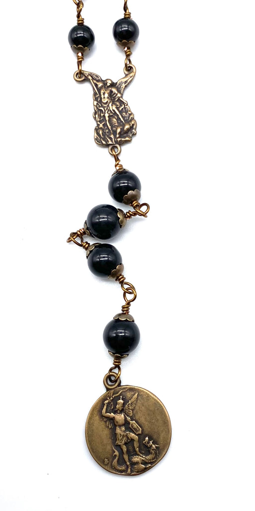 Black Onyx Gemstone Wire Wrapped Catholic Heirloom Chaplet of Saint Michael LARGE
