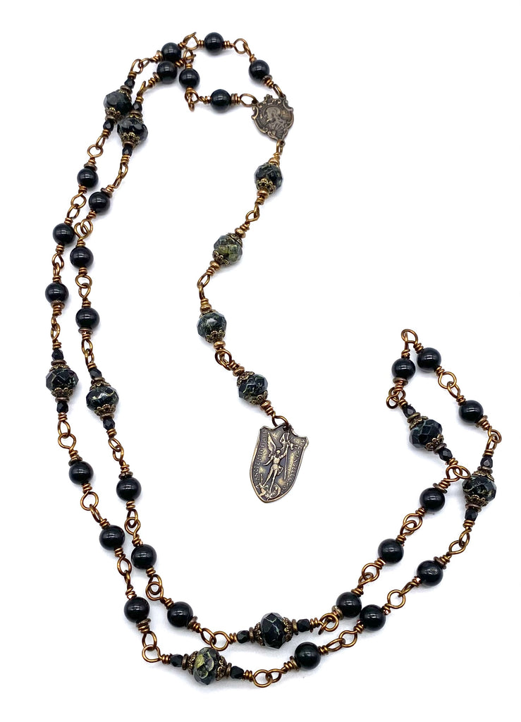 Black Onyx Gemstone Wire Wrapped Catholic Heirloom Chaplet of Saint Michael MEDIUM