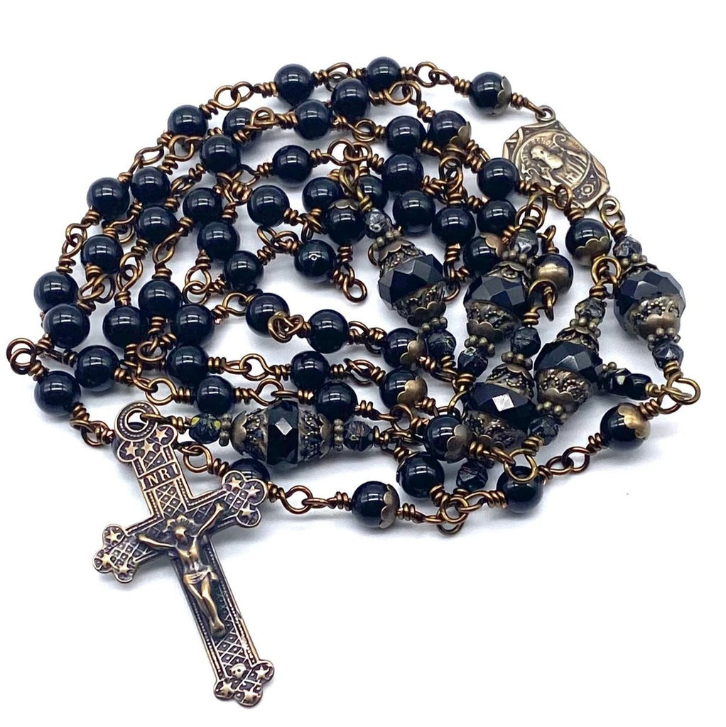 Black Onyx Gemstone Catholic Heirloom Rosary Medium