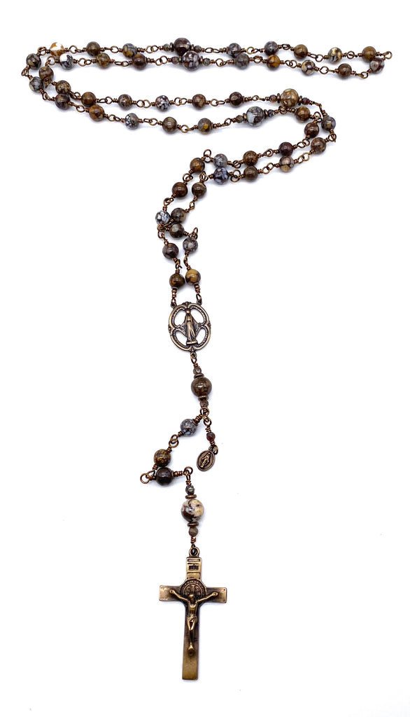Brazilian Opal Gemstone Wire Wrapped Catholic Heirloom Rosary LARGE