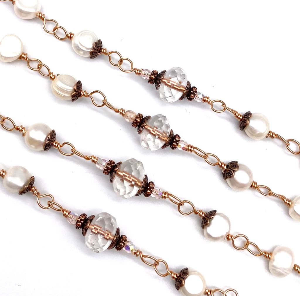 Bright Bronze Cream Freshwater Pearl Wire Wrapped Catholic Heirloom Rosary Large