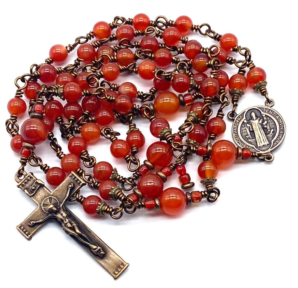 Carnelian Gemstone Wire Wrapped Catholic Heirloom Rosary Medium