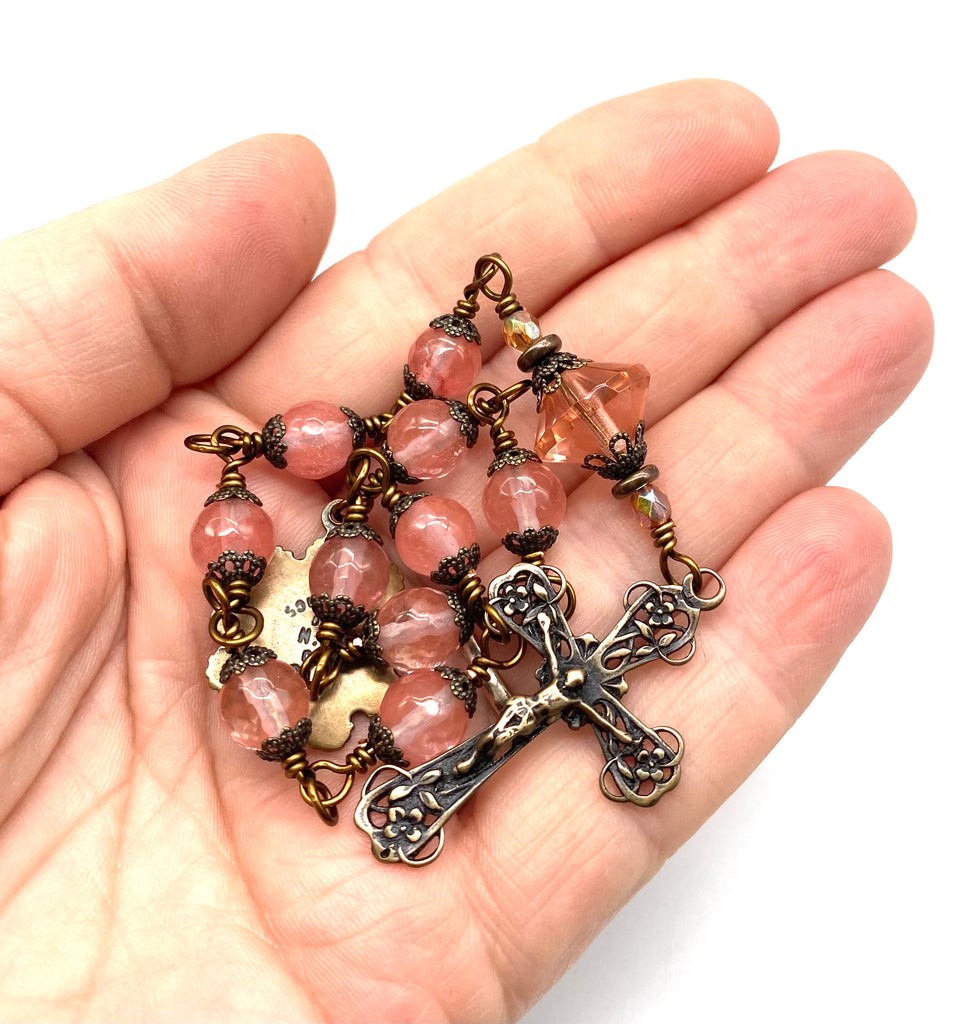 Cherry Quartz Gemstone Catholic Heirloom Tenner Rosary