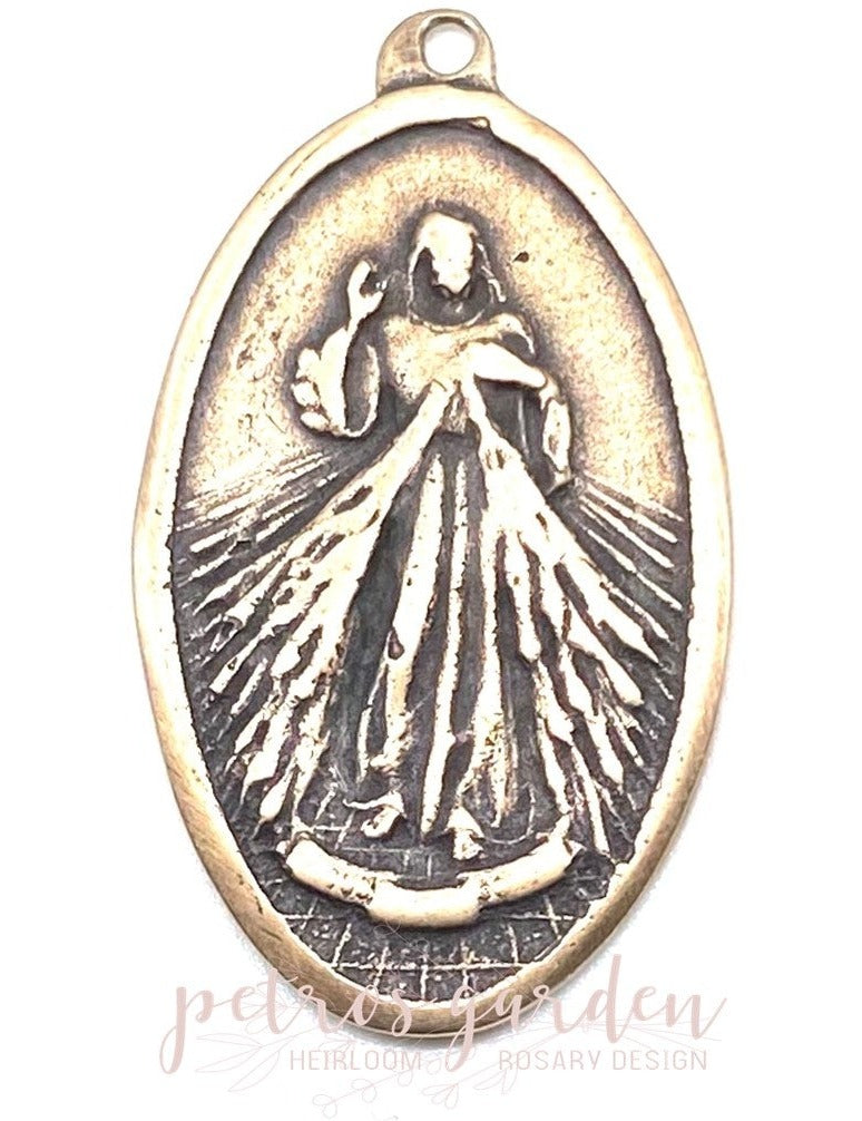 Solid Bronze DIVINE MERCY OVAL Catholic Medal, Rosary Parts, Religious Charms, Antique/Vintage Reproduction #PG7145