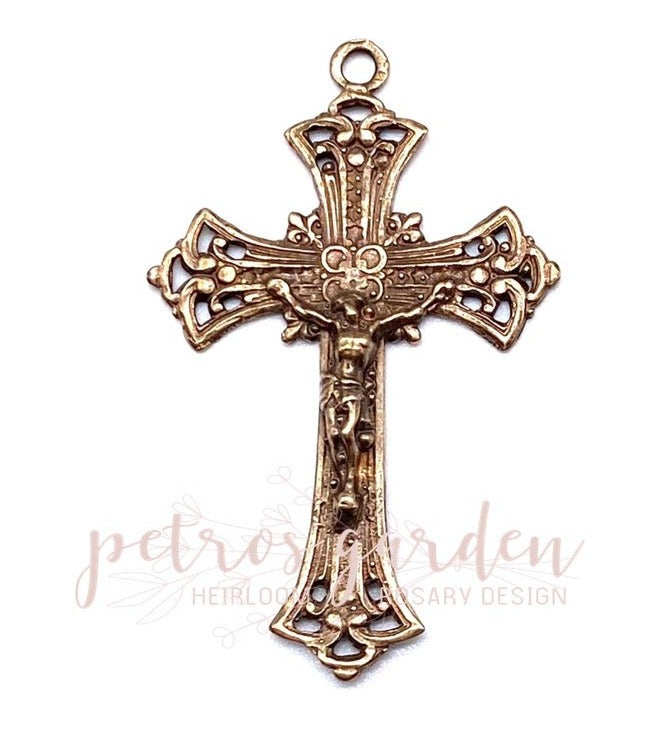 Solid Bronze ELEGANT 4 CIRCLES Rosary Crucifix, Catholic Pendant, Antique/Vintage Reproduction #PG3126