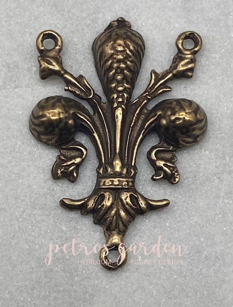 Solid Bronze FLEUR DE LIS Centerpiece, Rosary Center, Rosary Parts, Catholic Connector, Jewelry Religious Antique Vintage Reproduction #PG2135