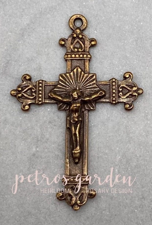 Solid Bronze FORMAL ELABORATE Crucifix, Rosary Parts, Catholic Pendant Jewelry, Religious Charm, Antique/Vintage Reproduction #PG3150