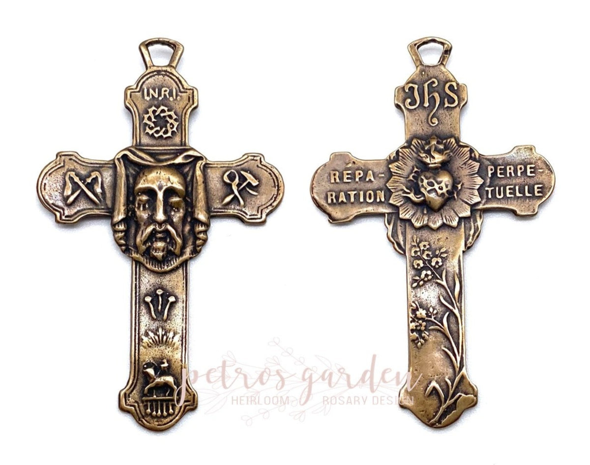 Solid Bronze HOLY FACE OF CHRIST CROSS Rosary Crucifix, Rosary