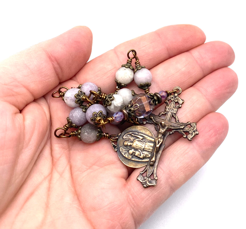 Pale Lilac Tourmaline Matte Gemstone Catholic Heirloom Tenner Rosary