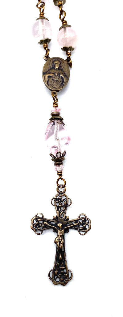 Rose Quartz Gemstone BIG BEAD Catholic Heirloom Travel Rosary