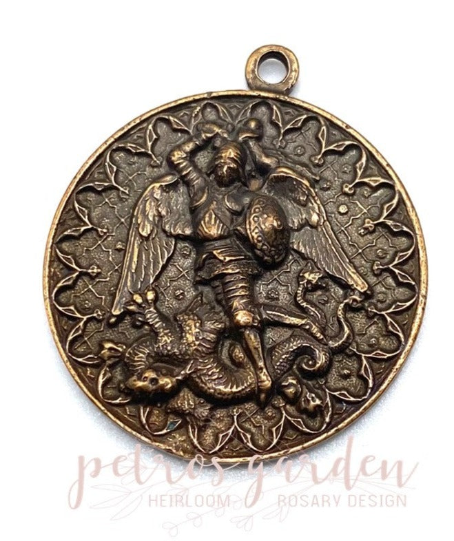 Solid Bronze SAINT MICHAEL LARGE Medal, Catholic Pendant, Religious Charm, Antique/Vintage Reproduction #PG7131