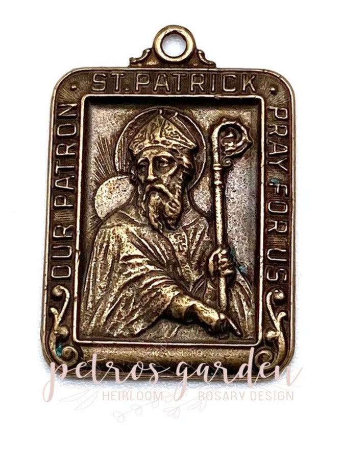Solid Bronze SAINT PATRICK SCAPULAR Catholic Medal, Catholic Pendant, Religious Charm, Antique/Vintage Reproduction #PG7139