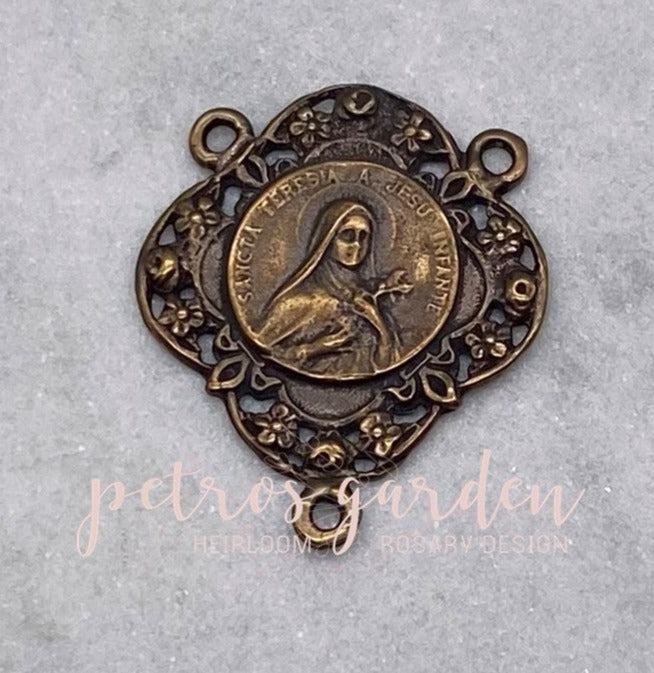 Solid Bronze SAINT THERESE OF LISIEUX Rosary Centerpiece, Rosary Parts, Religious Charms, Antique/Vintage Reproduction #PG1139