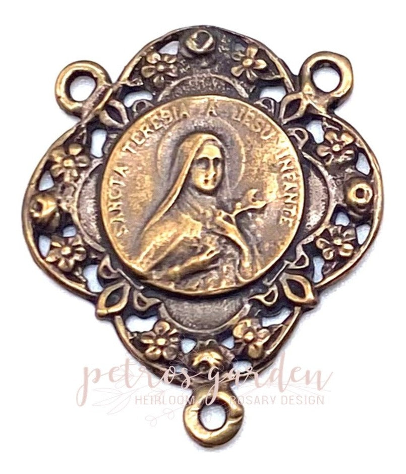 Solid Bronze SAINT THERESE OF LISIEUX Rosary Centerpiece, Rosary Parts, Religious Charms, Antique/Vintage Reproduction #PG1139