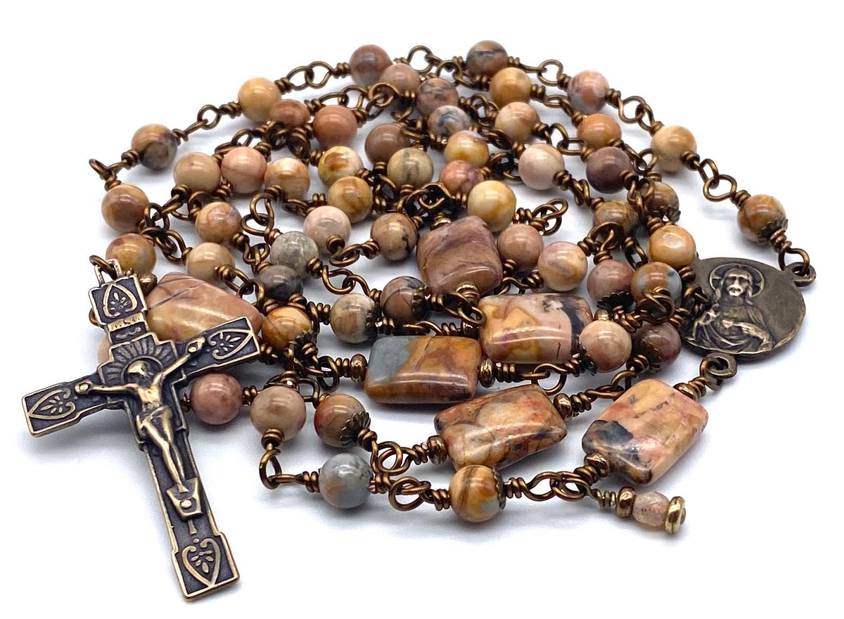 Venus Jasper Gemstone Wire Wrapped Catholic Heirloom Rosary Medium