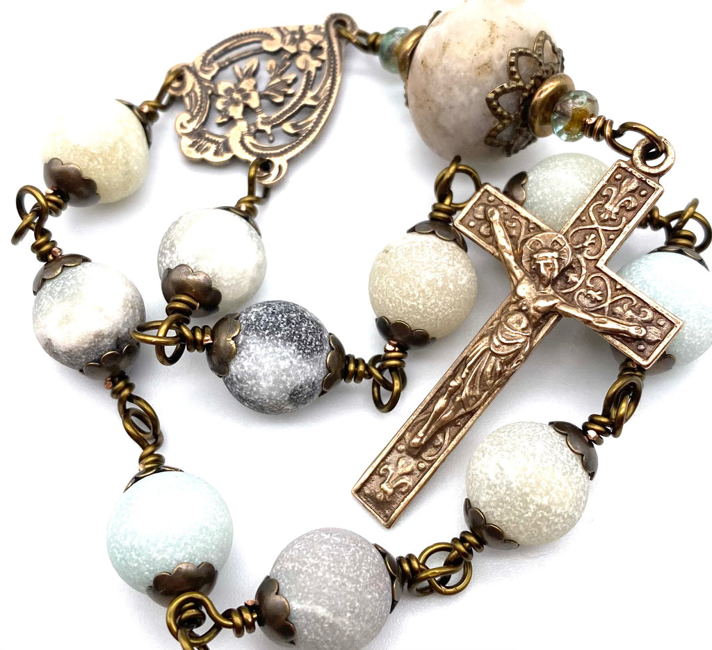 Amazonite Matte Gemstone BIG BEAD Catholic Heirloom Travel Rosary