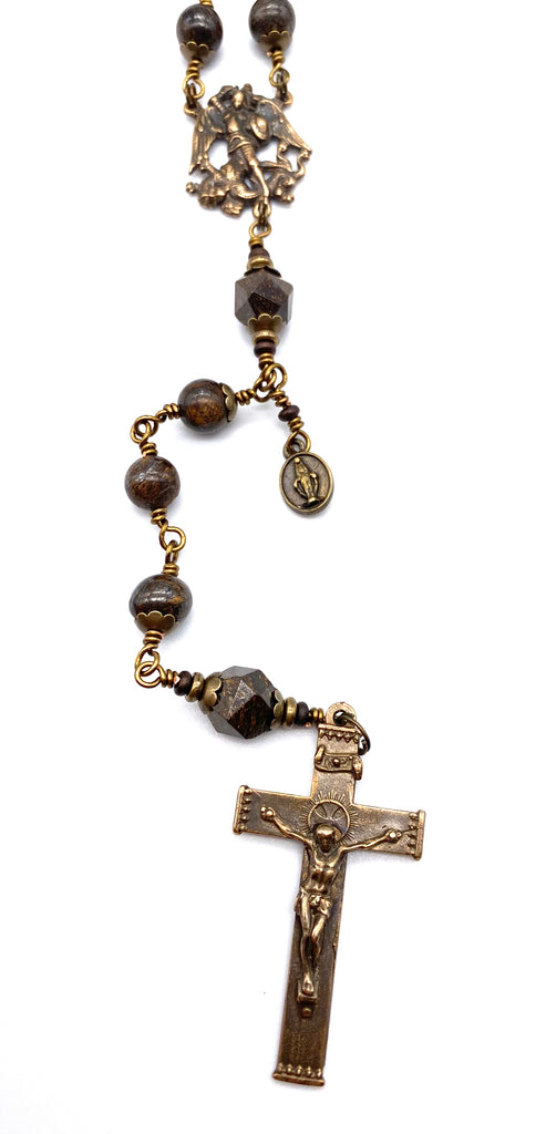handcrafted vintage inspired bronzite gemstone wire wrapped catholic heirloom rosary large