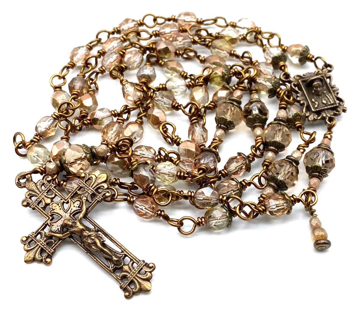 Copper Rose Czech Glass Wire Wrapped Catholic Heirloom Rosary Medium –  Petros Garden Rosaries