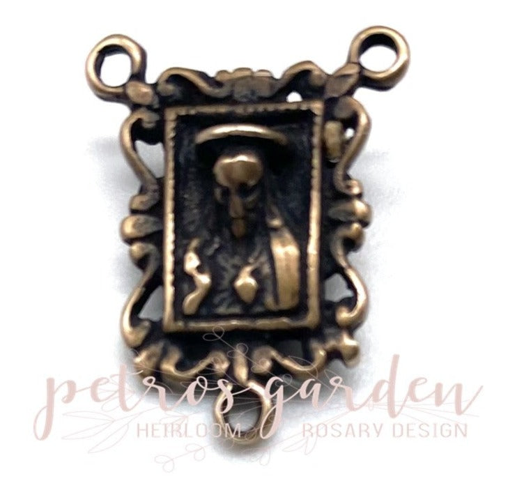 Solid Bronze JESUS SACRED HEART Raised Frame Rosary Center, Catholic Connector, Antique/Vintage Reproduction #PG1105