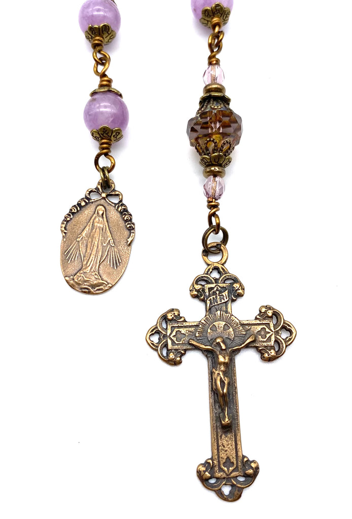Lilac Amethyst Gemstone Catholic Heirloom Tenner Rosary
