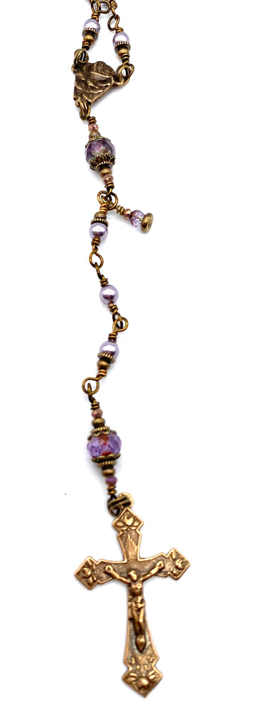 Lilac Swarovski Pearl Wire Wrapped Catholic Heirloom Rosary Petite