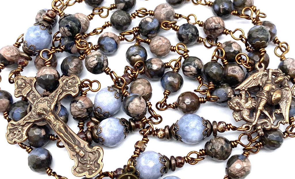 Natural Dark Opal Faceted Gemstone Wire Wrapped Catholic Heirloom Rosary Large
