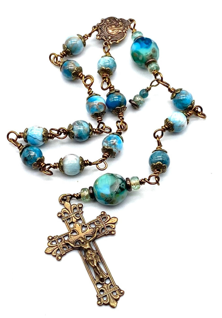Natural Light Apatite Gemstone Wire Wrapped Catholic Heirloom Travel Rosary
