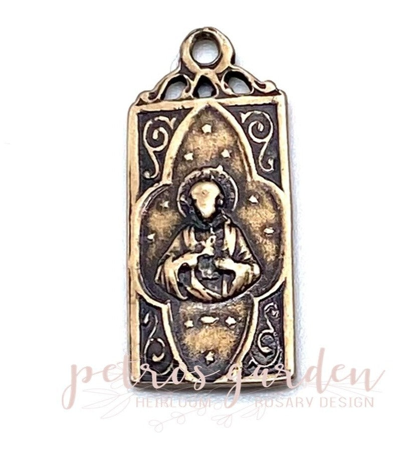 Solid Bronze SACRED HEART OF JESUS Catholic Medal, Catholic Pendant, Antique/Vintage Reproduction #PG7102