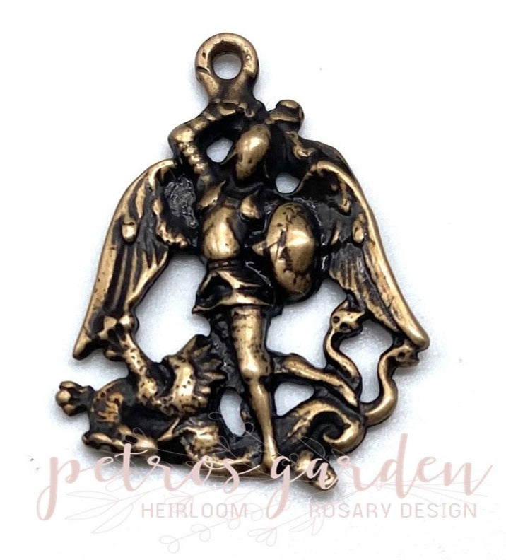 Solid Bronze SAINT MICHAEL Open-work Catholic Medal, Catholic Pendant, Antique/Vintage Reproduction #PG7113
