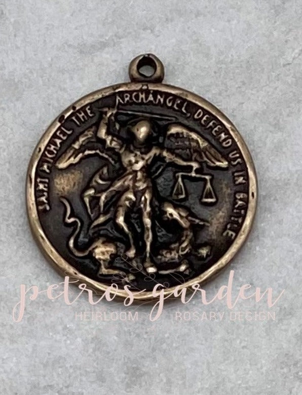 Solid Bronze SAINT MICHAEL Raised Catholic Medal, Catholic Pendant, Antique/Vintage Reproduction #PG7110
