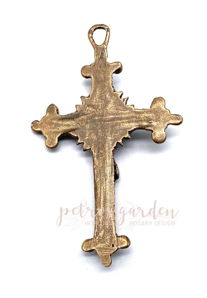 Solid Bronze 19C EUROPEAN LARGE Rosary Crucifix Antique Vintage Reproduction #PG4141