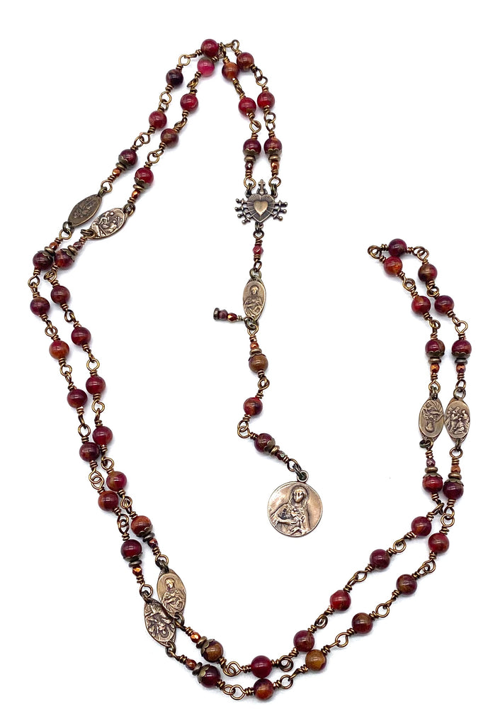 Berry Opal with Bronzite Gemstone Catholic Heirloom Rosary of the Seven Sorrows Med