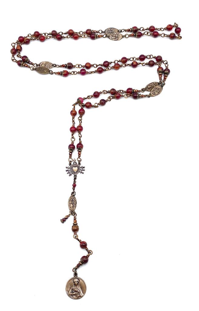 Berry Opal with Bronzite Gemstone Catholic Heirloom Rosary of the Seven Sorrows Med