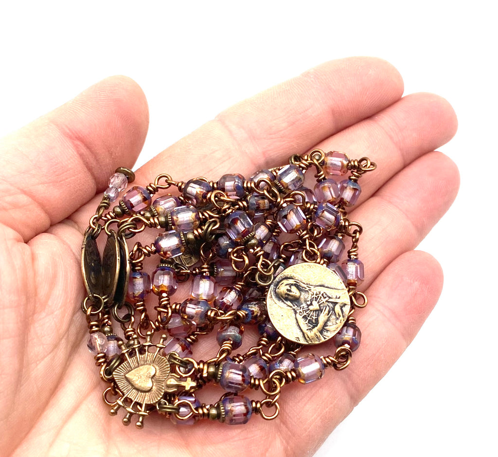 Alexandrite Czech Glass Catholic Heirloom Rosary of the Seven Sorrows MEDIUM