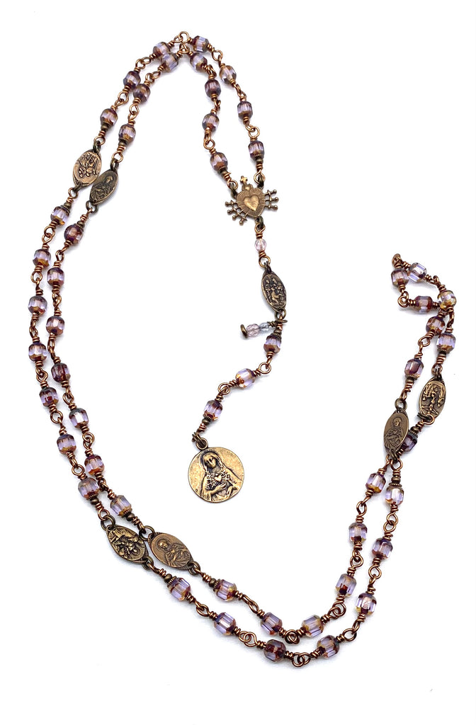 Alexandrite Czech Glass Catholic Heirloom Rosary of the Seven Sorrows MEDIUM
