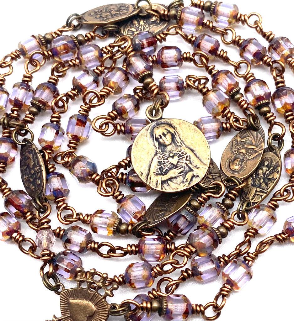 Alexandrite Czech Glass Catholic Heirloom Rosary of the Seven Sorrows MEDIUM