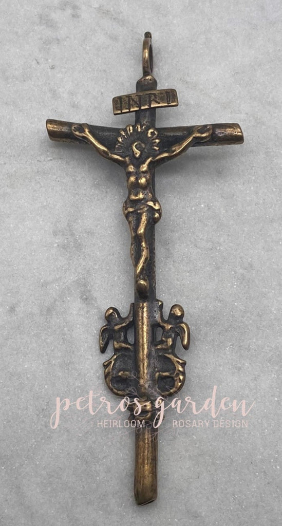 Solid Bronze ANTIQUE ANGEL 18C Rosary Crucifix Antique Vintage Reproduction #PG4135