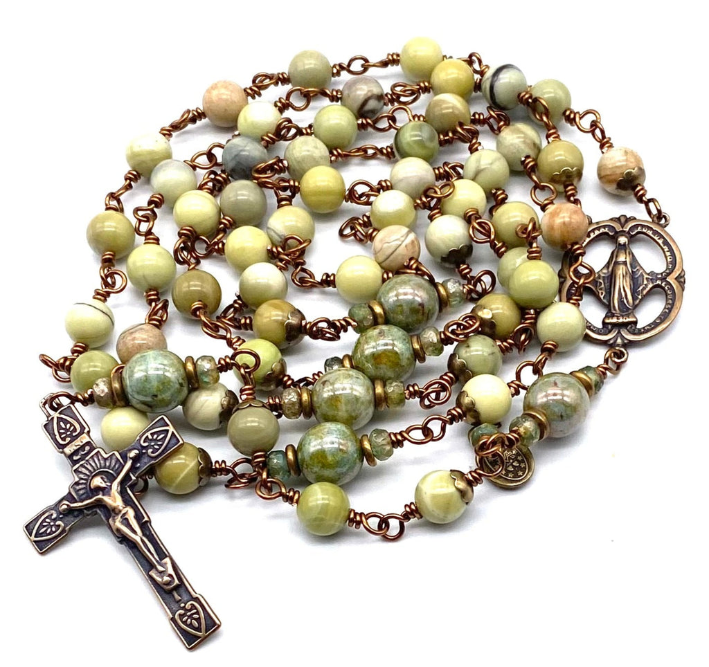 Australian Butter Jasper Gemstone Wire Wrapped Catholic Heirloom Rosary LARGE