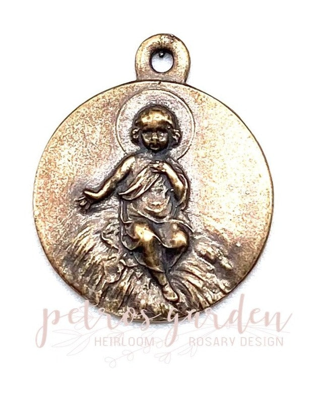 Solid Bronze BABY JESUS Catholic Medal Pendant, Religious Charm, Rosary Parts, Antique/Vintage Reproduction #PG7142