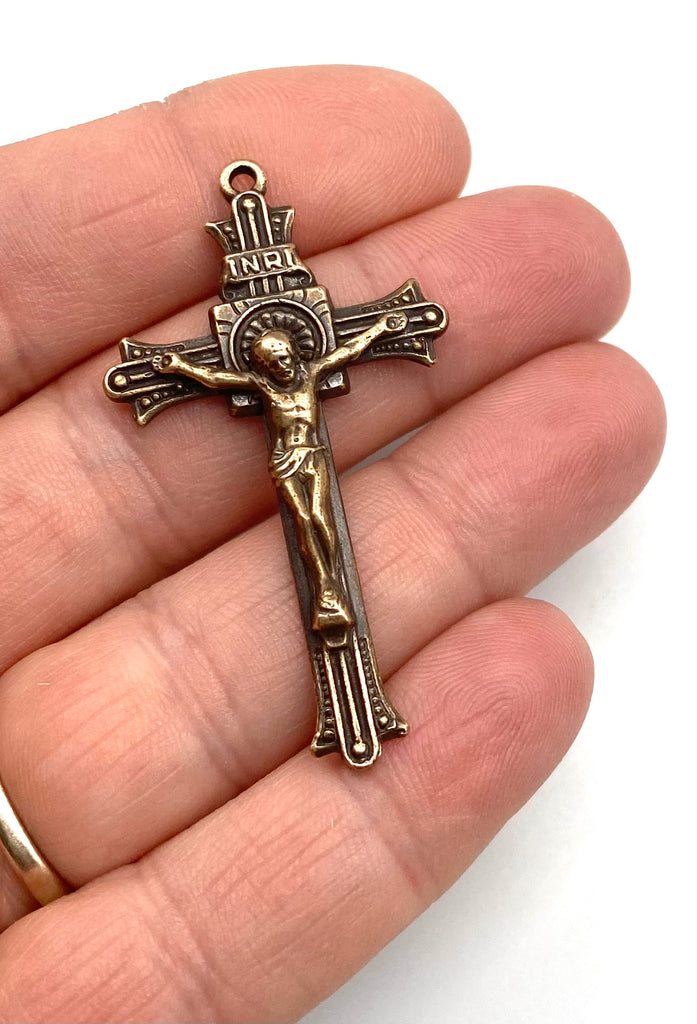 Solid Bronze BEADED LINES Rosary Crucifix Antique Vintage Reproduction #PG4132