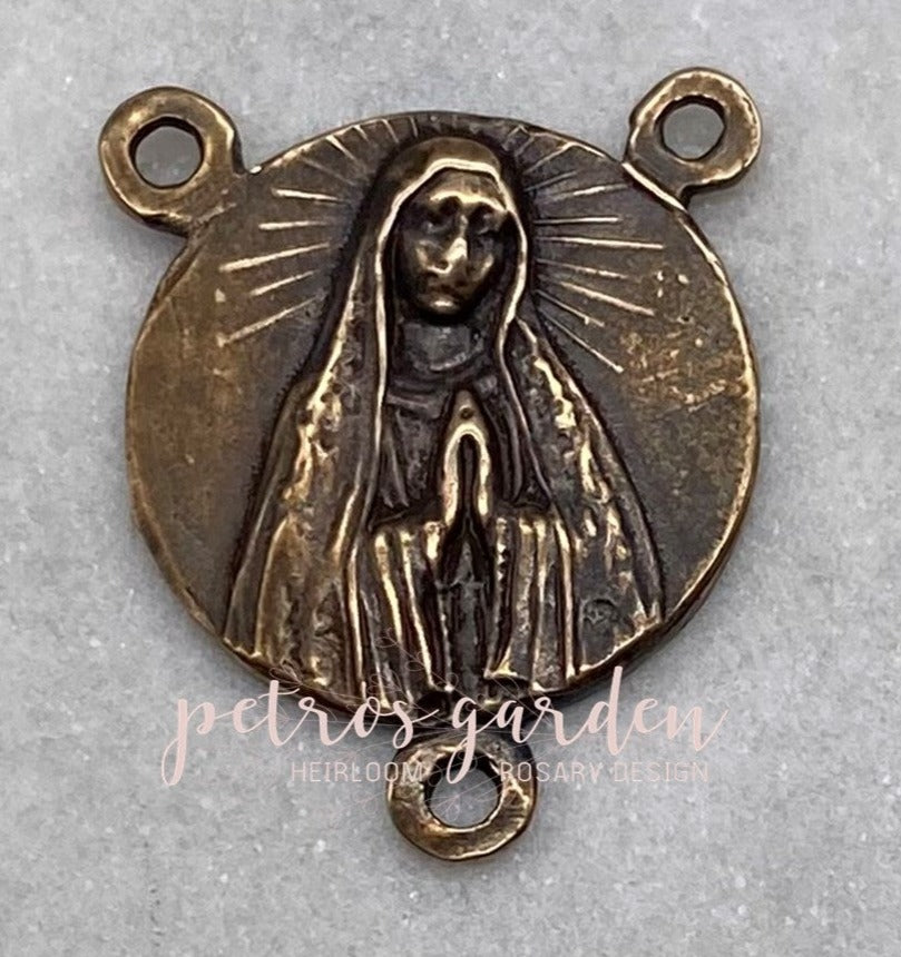 Solid Bronze BEAUTIFUL MARY Sacred Heart of JESUS Centerpiece, Rosary Center, Rosary Parts, Religious Charms, Antique/Vintage Reproduction #PG1144