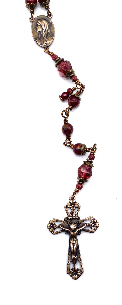 Berry Opal with Bronzite Gemstone Wire Wrapped Catholic Heirloom Rosary Medium