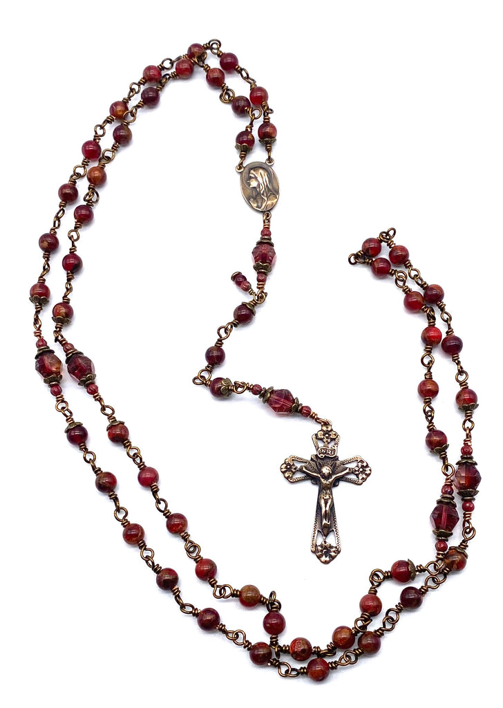 Berry Opal with Bronzite Gemstone Wire Wrapped Catholic Heirloom Rosary Medium
