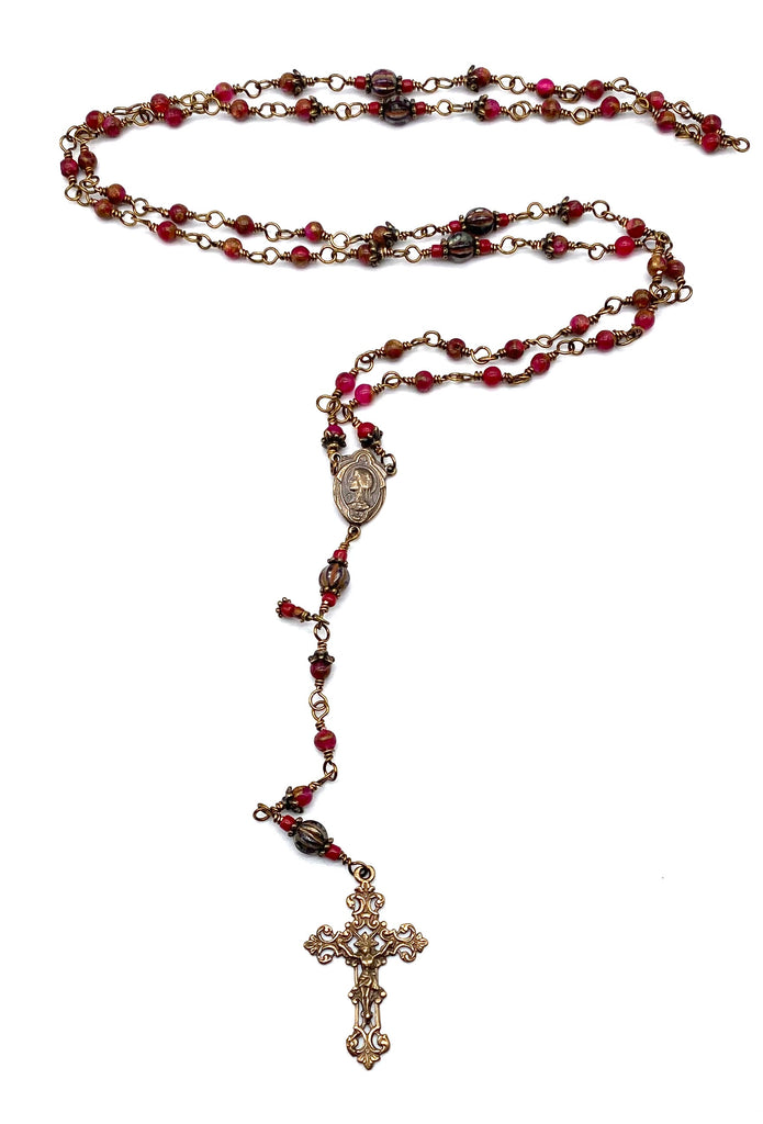 Berry Opal with Bronzite Gemstone Wire Wrapped Catholic Heirloom Rosary PETITE