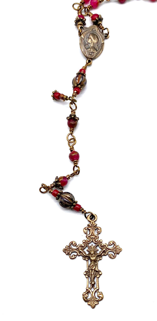 Berry Opal with Bronzite Gemstone Wire Wrapped Catholic Heirloom Rosary PETITE