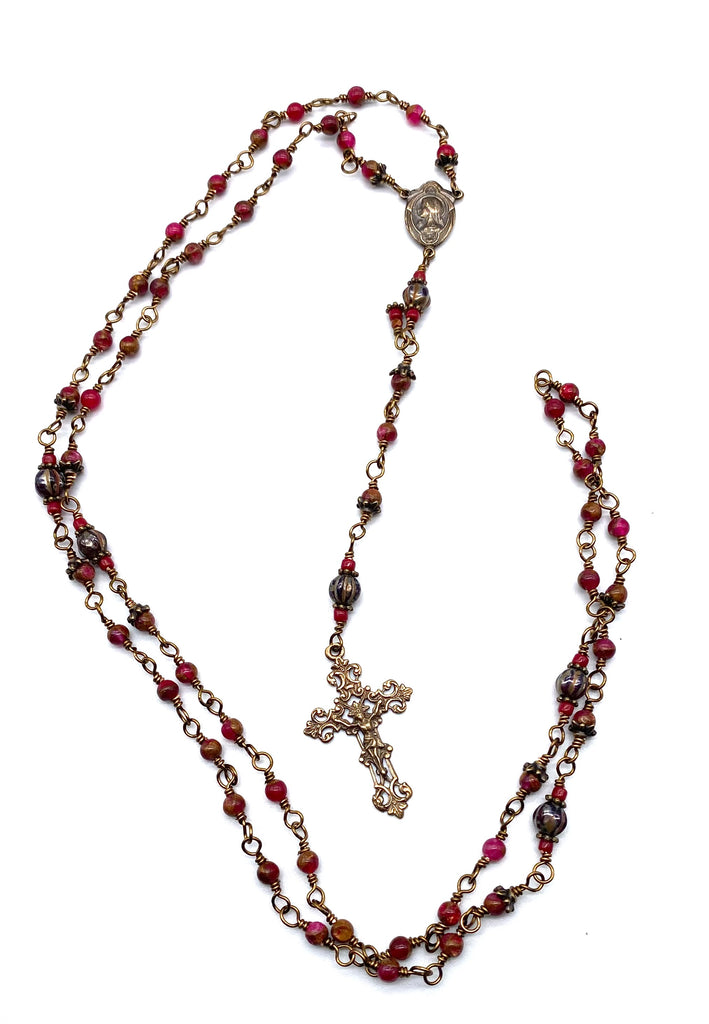 Berry Opal with Bronzite Gemstone Wire Wrapped Catholic Heirloom Rosary PETITE