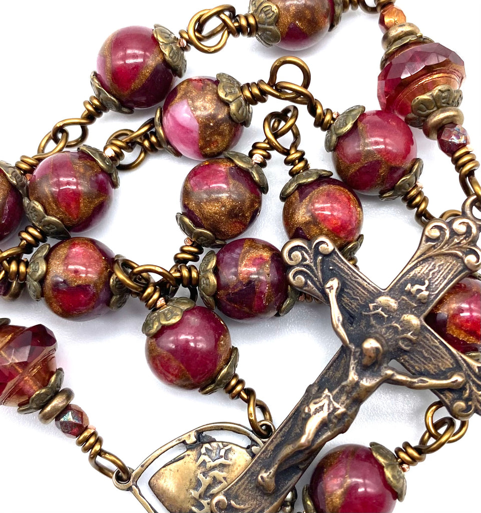 Berry Opal with Bronzite Gemstone Catholic Heirloom Travel Rosary