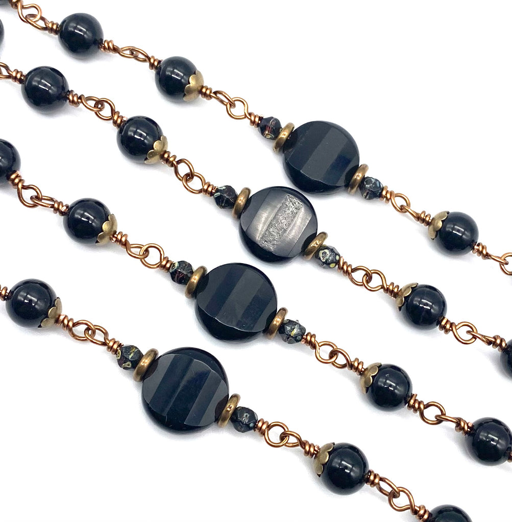 Black Onyx Gemstone Wire Wrapped Catholic Heirloom Rosary LARGE