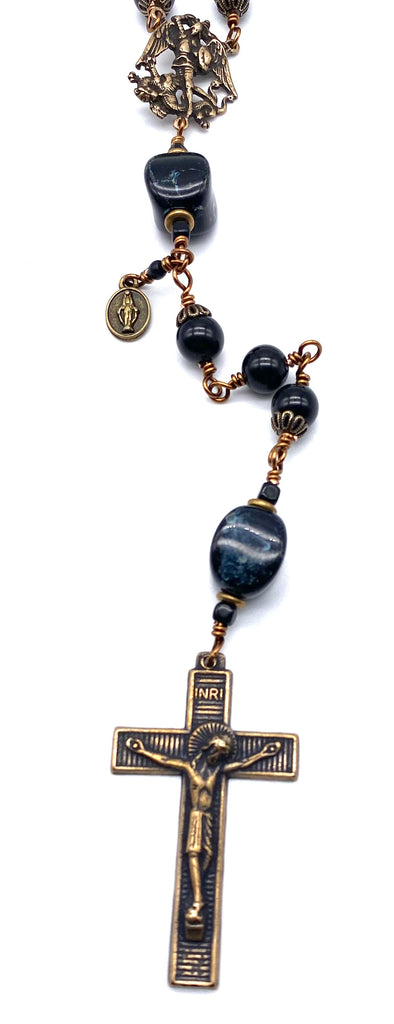 Black Onyx Gemstone Wire Wrapped Catholic Heirloom Rosary LARGE